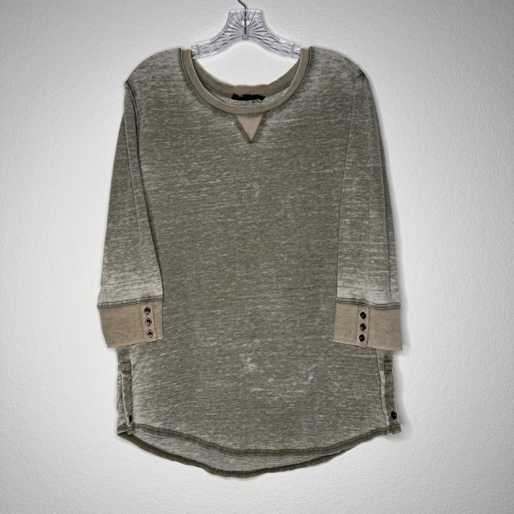 Jane + Delancey Olive Green Burnout Sweatshirt 3/4 Sleeve Tunic Women's Size M